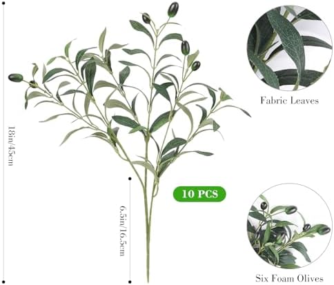 18in 10PCS Artificial Olive Branches for Vase Fake Greenery Stems - Image 2