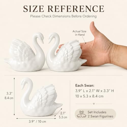 White Ceramic Swan Figurines Set of 2, Wedding Cake Topper Decor - Image 2