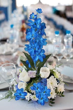 10 PCS Blue Artificial Orchids Silk Fake Orchid Flowers 27 Inches Faux Orchid Artificial Flowers for Wedding Party Home Decoration(Blue) - Image 2