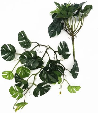 Artificial Monstera Plants, Fake Tropical Palm Small Potted Faux Hanging Greenery Mini Plants for Indoor Outdoor Home Office Garden Houseplants Pot Decor Wedding Party DIY Decoration - Green 2 Pack - Image 6