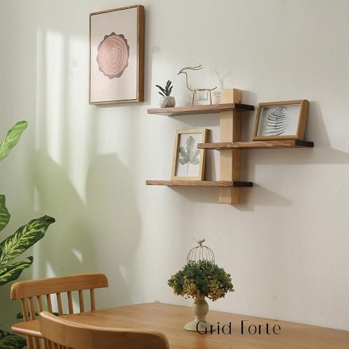 GRID FORTE Wood 3-Tier Floating Shelf, Large Minimalist Wall Shelves - Image 4