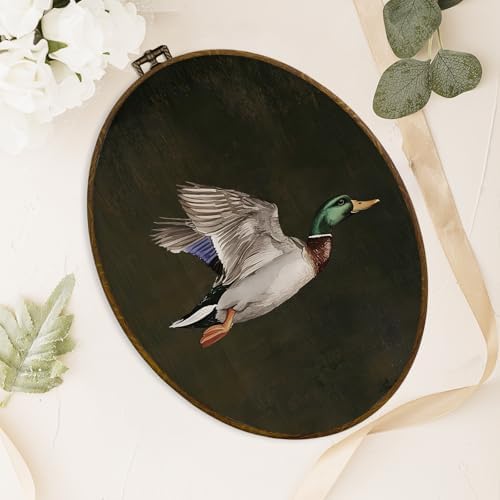 dvhdajed Mallard Duck Oval Wall Art Decor, Farmhouse Dark Ducks Framed Canvas Art,Vintage Ducks Wall Hanging Decoration for Bedroom Nursery Living Room Bathroom, 8.7x11.3 Inch - Image 4