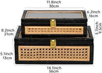 Black Rattan Decorative Wood Storage Boxes with Glass Lids Set of 2 - Image 2