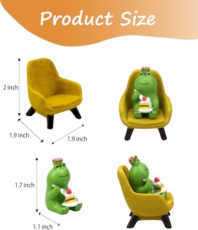Refintural Miniature Frog Eating Cake Figurine - Funny Shelf Desk Decoration - Perfect Cute Frog Gift (Yellow Sofa) - Image 2