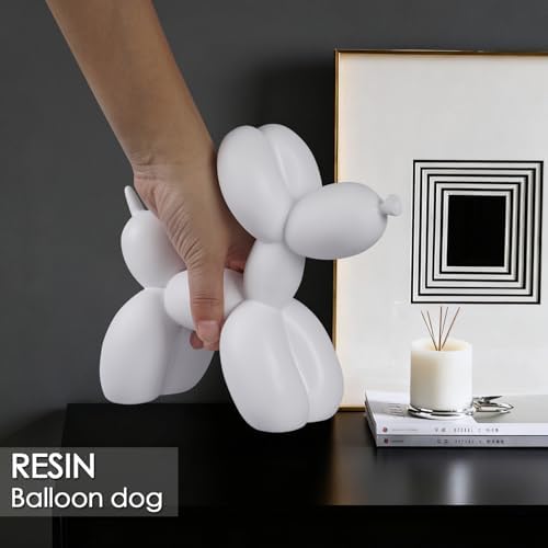 Notakia Creative White Balloon Dog Decor Statue Crafts Living Room Decor Desktop Decorations,Handmade Modern Small Shelf Animal Statue Ornament Home Deco (Big Pure White) - Image 2