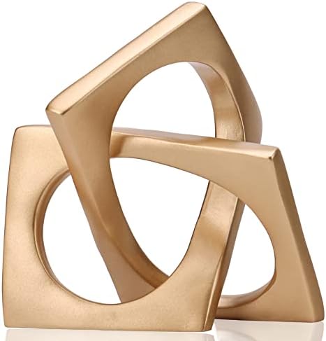 Modern Geometric Sculpture Gold Knot Statue Decor, Home Gold Bookcase Centerpiece jax Decorative, Geometric Tabletop Sculpture and Figurines, For Golden Home Decor Accent, Cube Decorative Ornaments by LCCCK