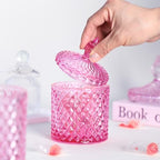 Sizikato Diamond Faceted Glass Candy Jar with Lid, 10oz Pink Decorative Jar, Nut Jar, Dried Fruit Storage Jar. - Image 3