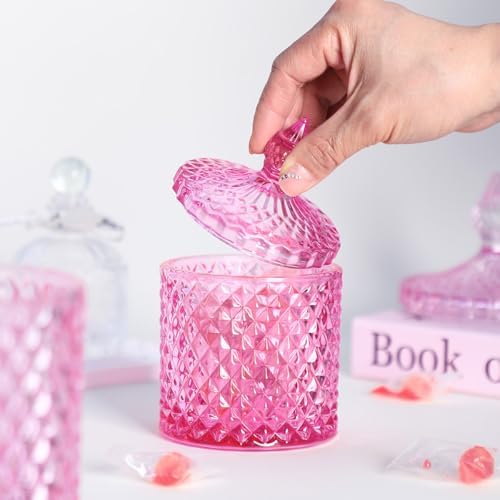 Sizikato Diamond Faceted Glass Candy Jar with Lid, 10oz Pink Decorative Jar, Nut Jar, Dried Fruit Storage Jar. - Image 3