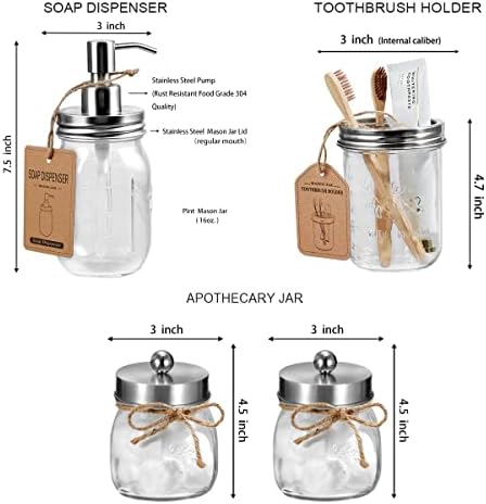 Amolliar Mason Jar Bathroom Accessories Set, 4 PCS Glass Bathroom Set - Image 5