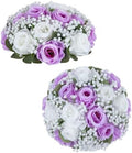 BLOSMON Fake Flowers Ball Centerpiece: 2 Pcs, Lilac White Rose Babys Breath by Blosmon