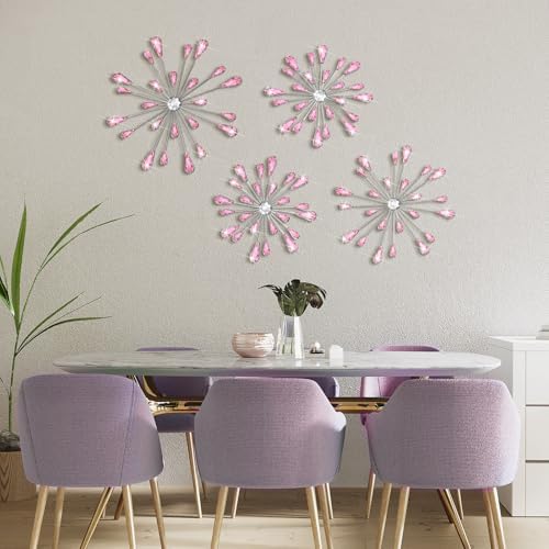 Hicarer 4 Pcs Starburst Wall Decor, Bling Metal Wall Art, Pink - Image 3