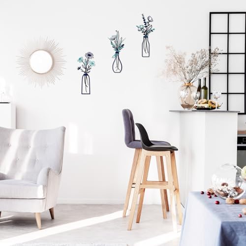 Pigort 3 Pieces Metal Flowers Wall Arts - Rustic Farmhouse Style Décor Metal Wall Art Black Minimalist Flower Natural Themed Wall Decors for Home Bedroom Dining Room Housewarming (Blue) - Image 7