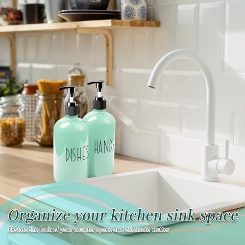 16 Oz Glass Soap Dispenser with Pump for Kitchen (Turquoise Green) - Image 5