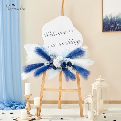 Serwalin 60 Pcs 17.7" Sapphire Blue Faux Pampas Grass Decor Vase Filler - Image 3