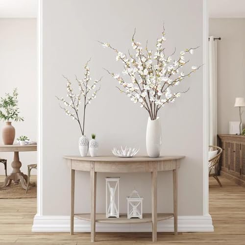 Sggvecsy Artificial Plum Blossom Flowers 4 Pcs Faux Cherry Blossom Stems Faux Silk Plum Blossom Branches 36.2’’ Fake Flowers Long Stems for Vase Arrangements Home Wedding Table Decor (White) - Image 4