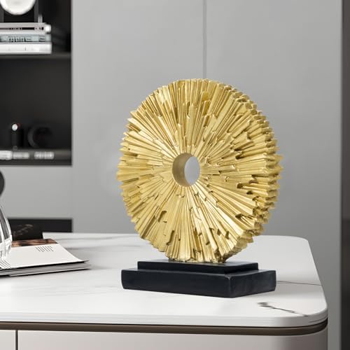 Round Statue for Home Decor, Abstract Office Desk Sculpture for Men,Gold - Image 3