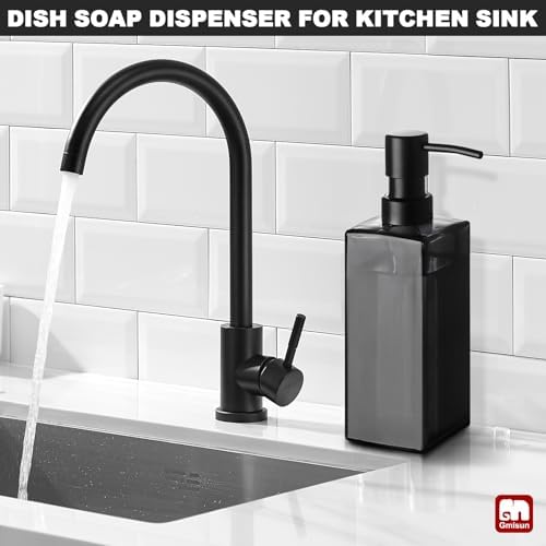 GMISUN Black Glass Soap Dispenser, Hand Soap Dispenser with Stainless Steel Pump for Bathroom, 12 fl oz/350ml Refillable Dish Dispensers for Kitchen, Modern Liquid Lotion Bottles for Countertop - Image 4