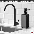 GMISUN Black Glass Soap Dispenser, Hand Soap Dispenser with Stainless Steel Pump for Bathroom, 12 fl oz/350ml Refillable Dish Dispensers for Kitchen, Modern Liquid Lotion Bottles for Countertop - Image 4
