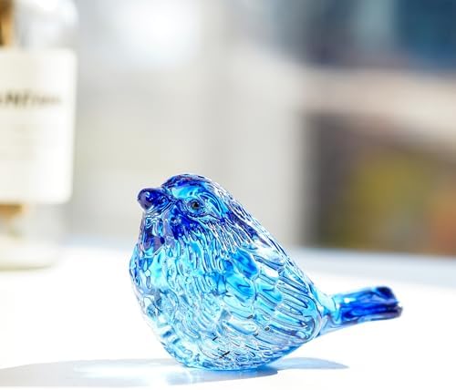 Blue Glass Bird Figurine Crystal Animal Collectible Shelf Decor - Image 2