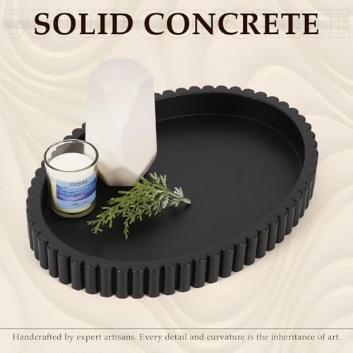 Oval Tray for Coffee Table Decor, 13" Concrete Coffee Table Tray, Black - Image 6