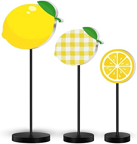 Maitys 3 Pcs Summer Lemon Wooden Table Decor Yellow Lemon Tiered Tray Decor by Maitys