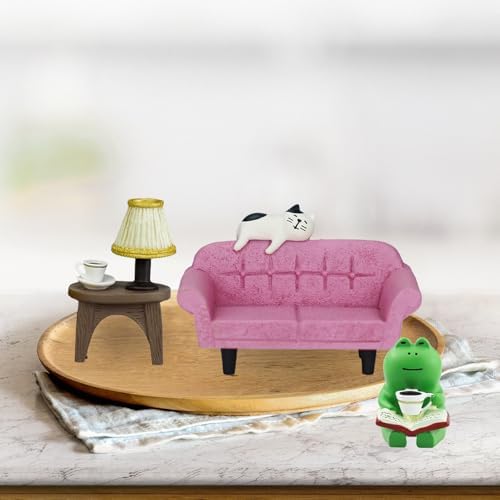 Mevodeata Cute Mini Frog Figurine with Small Sofa and Lamp Table Resin Figure for Office Home Decor for Frog Lovers (Pink Sofa) - Image 5
