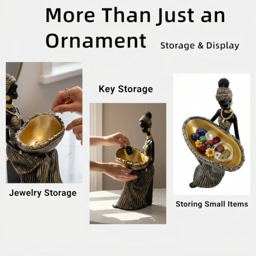 Lescafita African Lady Decorative Bowl Statue Black Gold Figurine - Image 5