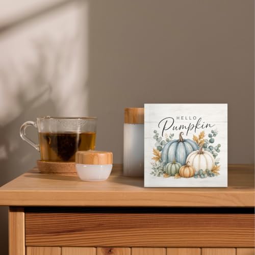 Fall Pumpkin Eucalyptus Botanical Wood Box Sign Desk Decor 5X5 - Image 2