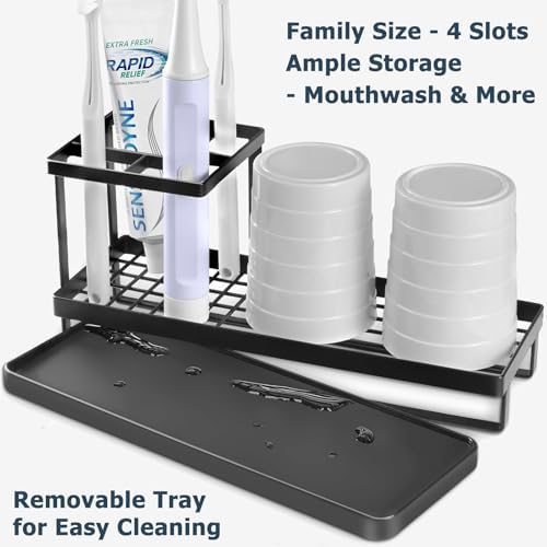 Toothbrush Holders for Bathrooms, 4 Slots Metal Tooth Brushing Organizer - Image 3