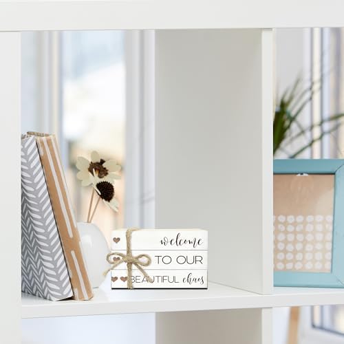 Ycyfckdr Decorative Wood Book Stack for Home, Welcome to Our Beautiful Chaos, Rustic Table and Living Room Bookshelf Farmhouse Decor (L69) - Image 5