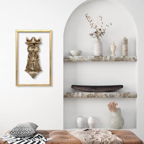 Newinhome Animal Heads Wall Decor (Includes Metal Frame) Resin Animals Sculptures Head Wall Hanging Decoration Gold vintage Wall Sculpture for Living Room Bedroom Office(Horse) - Image 5