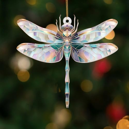 Dragonfly Ornament Stained Glass Style – Acrylic Window Hanging Suncatcher, Car Rearview Mirror Charm, Whimsical Holiday Christmas Tree Ornament, Unique Dragonfly Gifts for Women, Mom, Teacher(Sun-13) - Image 2