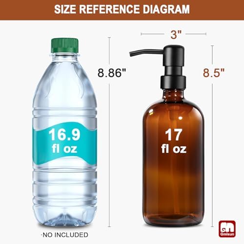 GMISUN Amber Glass Soap Dispenser, 6 Pack Bathroom Hand Soap Dispensers with Stainless Steel Pump, 17 Fl Oz Kitchen Hand and Dish Soap Dispenser Set, Modern Vintage Liquid Brown Soap Dispensers Bottle - Image 2