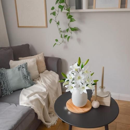 JINWOE 2 Pcs White Stargazer Lily Artificial Flowers, 28" Long Stem Faux Latex Tiger Lily for Home Garden Kitchen Table Flower Arrangement Decor - Image 5