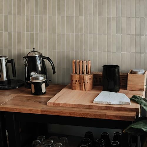 Smart Tiles Peel and Stick backsplash, Stacked Taupe Beige, 11.43"x9" - Image 2