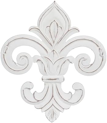 JFY Designs Fleur De Lis Carved Wood Wall Art, White Distress, 13x15 in by JUSTFORYOUDESIGNS