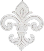 JFY Designs Fleur De Lis Carved Wood Wall Art, White Distress, 13x15 in by JUSTFORYOUDESIGNS
