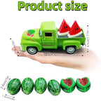 Watermelon Decor, 5.7-Inch Vintage Green Metal Pickup Truck with Resin Watermelons, Summer Tiered Tray Decor for Farmhouse Kitchen Table Shelf Mantel Party Centerpiece - Image 3