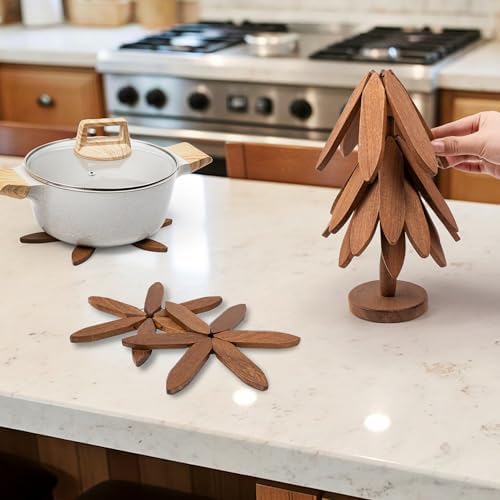 Yuoyar Coasters, Wooden Tree-Shaped Sapeli Wood Drink Coasters Set for Coffee Table, Kitchen Table Decor (Wood-1, Extra Large(Large Trivets)) - Image 3