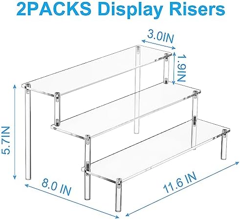 HENABLE 2PCS Large Acrylic Display Risers, Perfume Stand Organizer, Clear Acrylic Shelf Risers for Display Stands for Food, Tabletop Use, Amiibo Funko POP Figure, 3 Tier Clear Cupcake Stand Risers - Image 2