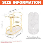 Toothbrush Holder Stand for Bathroom, Metal Toothbrush Organizer with Marble Base, Toothbrush Storage Collection for Family, Suitable for Home Hotel Countertop Vanity (Medium, Gold) - Image 2