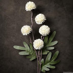 24Pcs White Faux Silk Mums Artificial Flowers Bulk with Eucalyptus Stems - Image 2