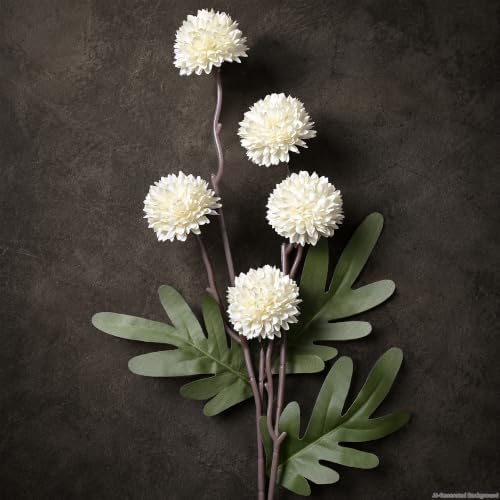 24Pcs White Faux Silk Mums Artificial Flowers Bulk with Eucalyptus Stems - Image 2