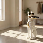 Geometric Dog Sculpture Animal Side Table with Tray and Tissue Box(White) - Image 6