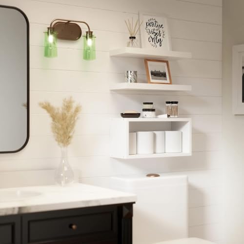 RICHER HOUSE 3-Set White Floating Wall Shelves, Bathroom Shelf Over Toilet - Image 3