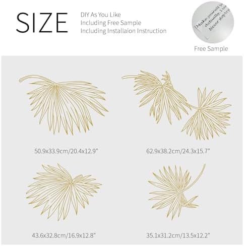Gold Metallic Wall Decals Peel and Stick Floral Wall Stickers Large Sketch Minimal Line Transfer for Women Living Room Bedroom Decor, Monstera Leaves - Image 3
