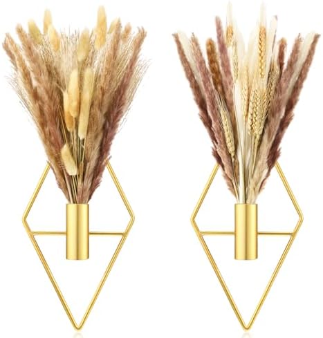 Peryiter 2 Pcs Boho Pampas Wall Art Decor Hanging Metal Wall Art, Gold by Peryiter