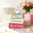 Spring Decoration Wooden Tiered Tray Decor – Rustic Hallo Spring Stacked Block Sign with Spring Gnome Topper – Farmhouse Tabletop Spring Decor for Living Room Shelf Kitchen Seasonal Home Display - Image 6