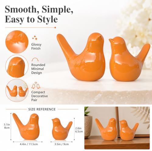 XMGZQ Small Ceramic Bird Statue and Sculpture for Home Decor Accents,Modern Animal Ornaments for Living Room,Bedroom,Coffee Table Centerpiece,Bookshelf,Cabinets,Cute Knick Knacks for Shelves (Orange) - Image 5