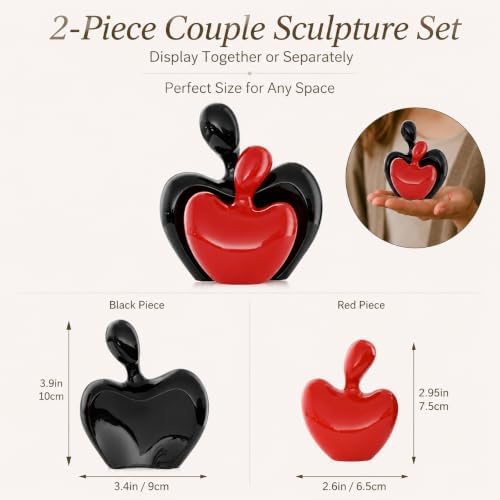 XMGZQ Mini Hugging Couple Statue Ceramic Lover Figurine Home Decor is a Romantic Gift for Her on Wedding Anniversary and Valentines, TV Stand Decoration Knick Knacks for Shelves (Red) - Image 2